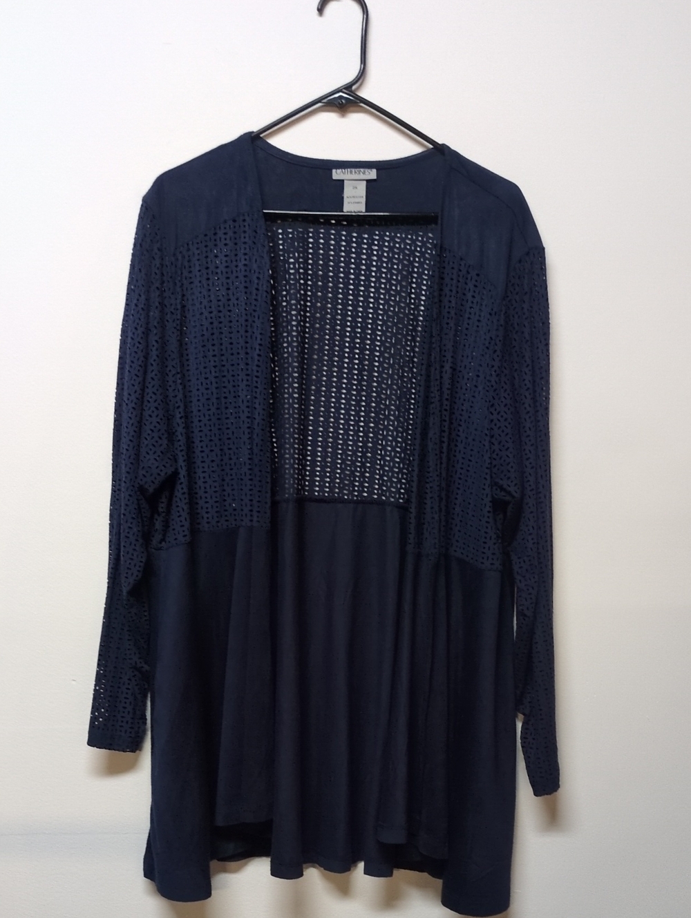 Catherines Navy Blue Perforated Microsuede Open Front Blazer, Size 2X